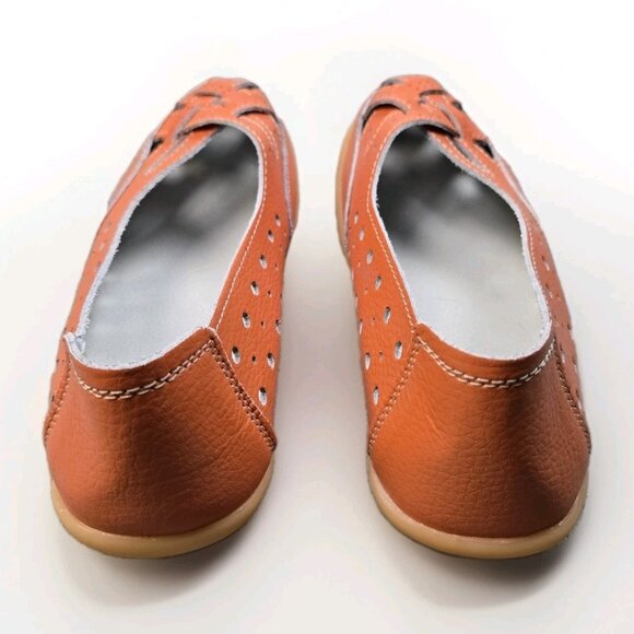 Women's Size 7 Orange Casual Classic Leather Slip On Ballet Flats Comfort Shoes - Picture 7 of 8
